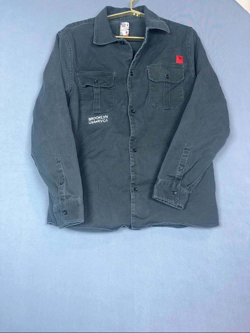 RVCA Shirt Jacket Mens Large Black Lightweight Shacket Button Front Pocket
